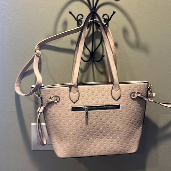 NWT Diophy Handbag Shoulder Bag Purse Cream Green Red Silver Stripes Vegan Tote - Picture 4 of 8